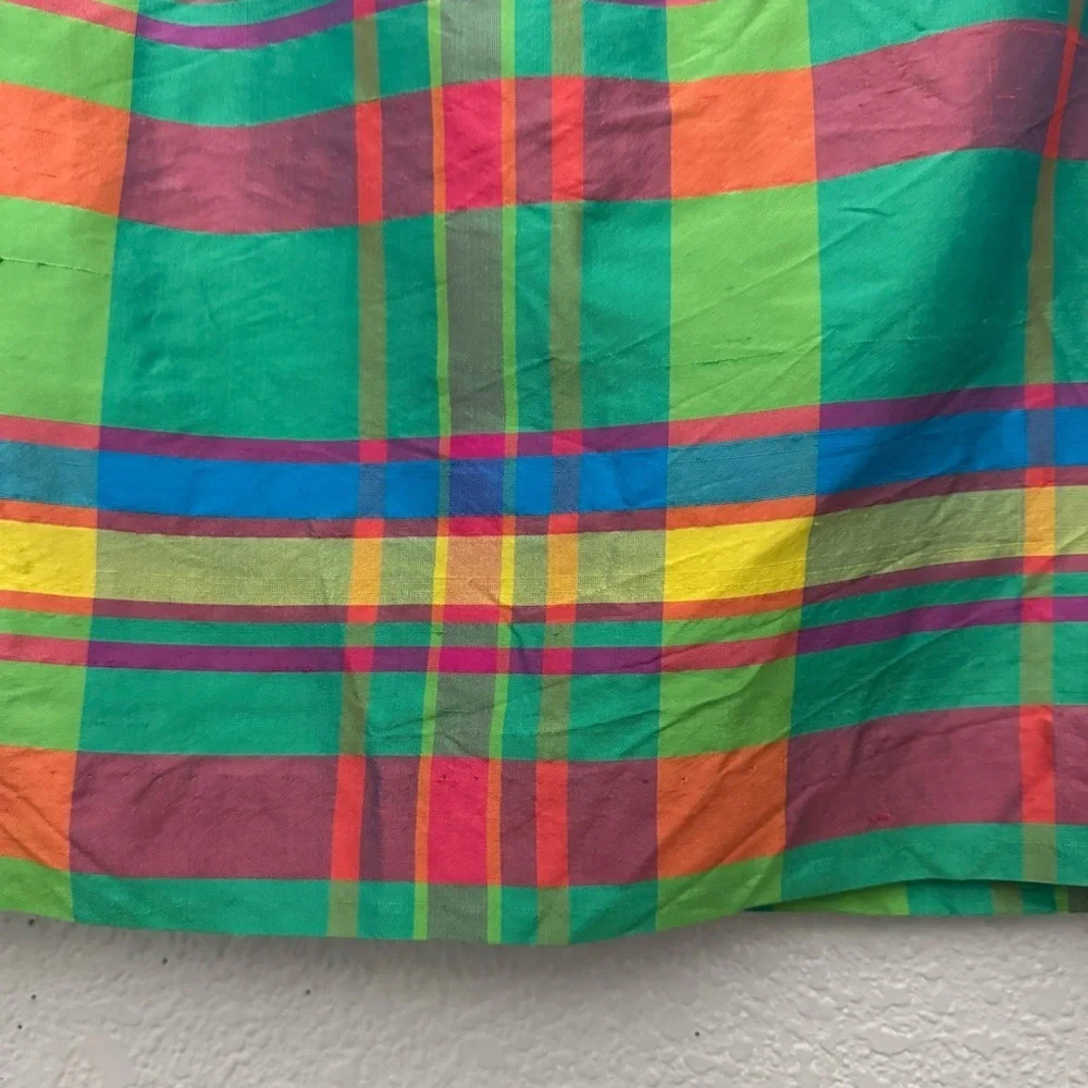 Ralph Lauren Barbados 100% Silk Green Plaid Mini Skirt Size 12 Petite NWT